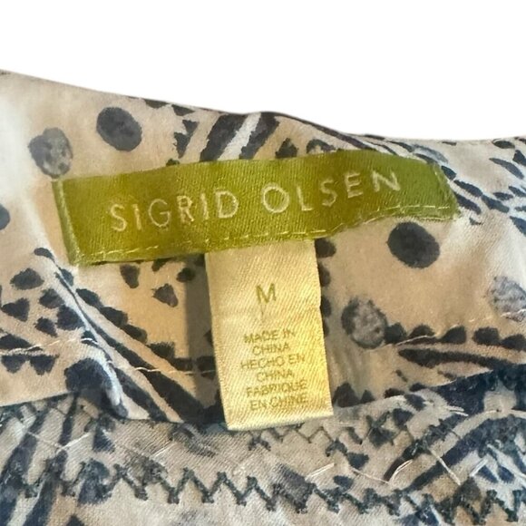 Sigrid Olsen 100% Cotton V-Neck Tunic Top Sequin Star Fish Long Sleeve Sz Medium - Picture 11 of 11